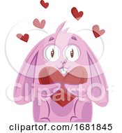 Poster, Art Print Of Pink Bunny Holding A Heart