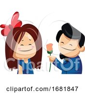 Man Giving A Rose To A Woman