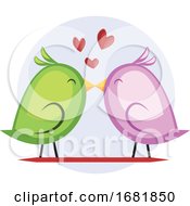 Poster, Art Print Of A Green Bird And A Violet Bird Kissing