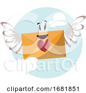 Poster, Art Print Of Dark Yellow Envelope With A Red Heart And Wings Smiling