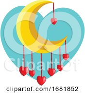 Red Hearts Hanging From Yellow New Moon