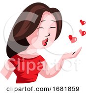 Poster, Art Print Of Brunette Woman Blowing Kisses