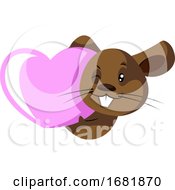 Cute Little Brow Rat With Pink Heart