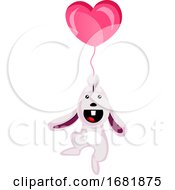 White Rabbit Holding A Heart Shaped Balloon