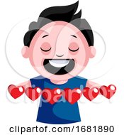 Poster, Art Print Of Black Haired Boy With Multiple Hearts In His Hands