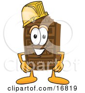Poster, Art Print Of Chocolate Candy Bar Mascot Cartoon Character Wearing A Hardhat Helmet