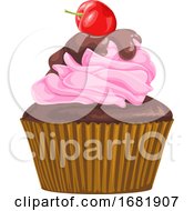 Poster, Art Print Of Vector Of Chocolate Cupcake With Cherry