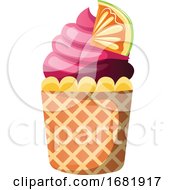Poster, Art Print Of Purple And Yellow Cupcake With Fruit Decoration