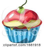 Poster, Art Print Of Red Velvet Cupcake With Red And Green Icing
