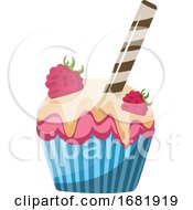 Poster, Art Print Of Raspberry Cupcake With White Chocolate Topping