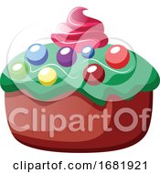 Poster, Art Print Of Cupcake With Green Frosting And Colorful Sprinkles