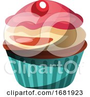 Poster, Art Print Of Chocolate Cupcake With Vanilla And Strawberry Icing