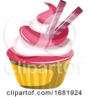 Poster, Art Print Of Cupcake With Yellow Paper Cup Red And White Icing