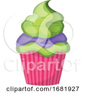 Poster, Art Print Of Green Velvet Cupcake With Purple And Green Topping