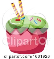 Poster, Art Print Of Cupcake With Green Glaze And Sprinkles