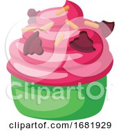 Poster, Art Print Of Pink Frosted Green Velvet Cupcake