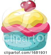 Poster, Art Print Of Colorful Cupcake With Strawberry On Top