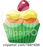 Poster, Art Print Of Vanilla Cupcake With Yellow Glaze And Strawberry