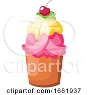 Poster, Art Print Of Big Colorful Cupcake With Sherry On Top