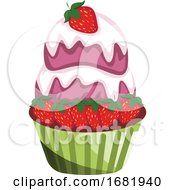 Poster, Art Print Of Chocolate Cupcake With Strawberries And Purple Ice Cream
