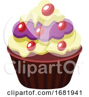 Poster, Art Print Of Chocolate Cupcake With Yellow And Purple Icings