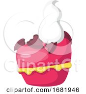 Poster, Art Print Of Pink Cupcake With White Icing And Sprinkles