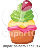 Colorful Cupcake With Strawberry On Top