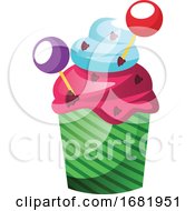 Poster, Art Print Of Colorful Cupcake With Lollipop Decoration