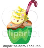 Poster, Art Print Of Green Velvet Cupcake With Candy Cane As A Decoration