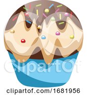 Poster, Art Print Of Cupcake With Vanilla And Chcolate Icing With Sprinkles