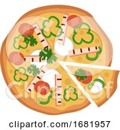 Pizza With One Slice Cut On A White Background