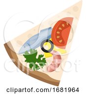 Poster, Art Print Of Slice Of Pizza With Seafood And Veggies