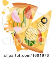 Poster, Art Print Of Slice Of Veggie And Slice Of Ham Pizza