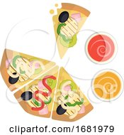 Poster, Art Print Of Vegetarian Pizza With Dips