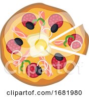 Poster, Art Print Of Pizza With One Cut Piece Vector Illustration