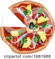 Poster, Art Print Of Pizza With Sardinelemon And Grilled Veggie