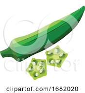 Poster, Art Print Of Green Okra With Light Green Okra Slices