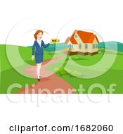 Poster, Art Print Of Woman Real Estate Agent Selling A House Illustration