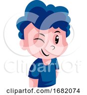 Poster, Art Print Of Boy With A Blue Curly Hair Winking