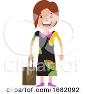 Poster, Art Print Of A Young Woman In A Dress Smiling And Holding Her Bag