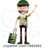 Poster, Art Print Of Young Man Waving At Someone And Holding A Suitcase