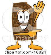 Chocolate Candy Bar Mascot Cartoon Character Waving And Pointing