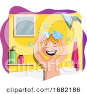 Poster, Art Print Of Happy Boy Taking A Bath