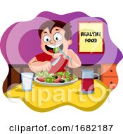 Poster, Art Print Of Happy Boy Eating Healthy Food