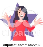 Poster, Art Print Of Happy Cartoon Woman In Red Shirt