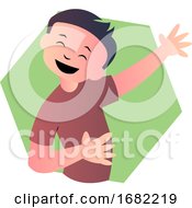 Poster, Art Print Of Happy Cartoon Boy In Green Shirt Dance