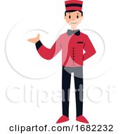Doorman Character In Red And Black Suit