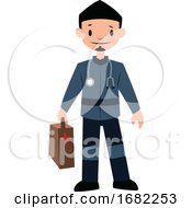 Poster, Art Print Of Paramedic In Blue Uniform Character