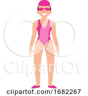 Poster, Art Print Of Female Swimmer In Pink Swimming Suit Character