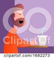 Poster, Art Print Of Cartoon Man Sitting In Cafe Illustartion